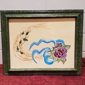 Vintage original Floral painting with rustic frame